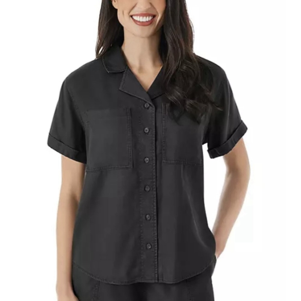 Tencel‎ Camp Shirt Women's Collared XL Black By Members Mark Pockets New
